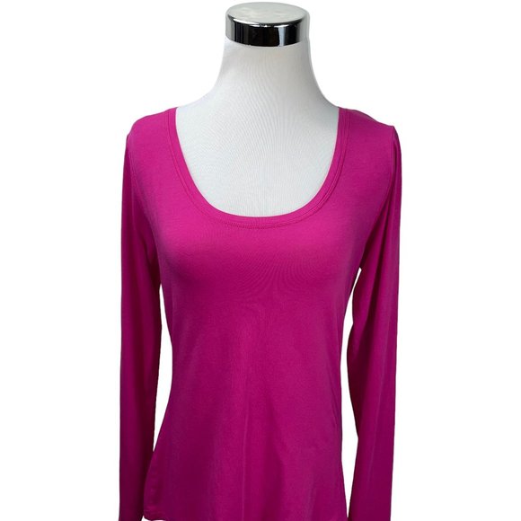 Lucy Pink Solid Pima Cotton Trapeze Long Sleeve Knit Top Workout T-Shirt Tunic - Picture 4 of 10